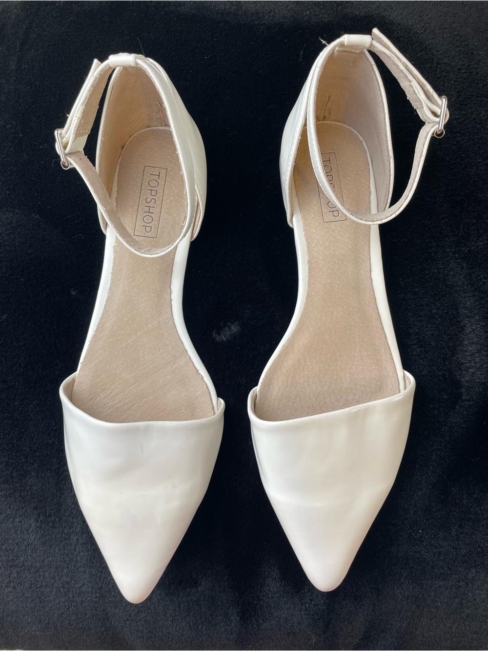 Topshop White Pointed-Toe Ankle-Strap Flats